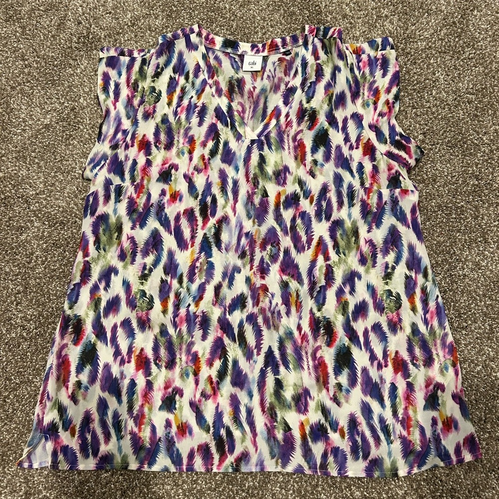 CAbi Multicolor Feather Print Blouse